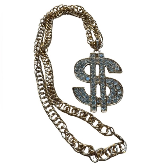 Gold and Silver Dollar Sign Pendant Necklace - Picture 1 of 2